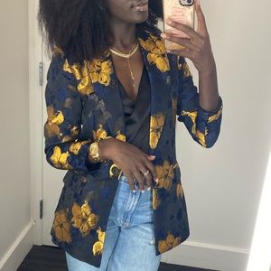 Zara Jacquard Metallic Floral Blazer